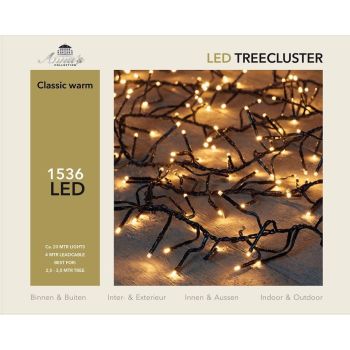 Kerstverlichting LED boomcluster 1536 lampjes klassiek warm 2000 cm