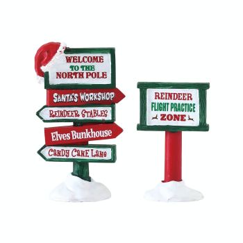 Lemax north pole signs s/2 Santa's Wonderland 2018