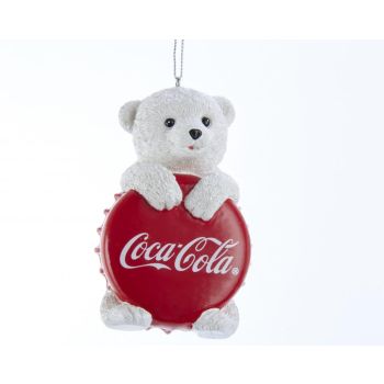 Kurt S. Adler kunststof kerstbal Coca-Cola ijsbeer met dop 9cm rood, wit 