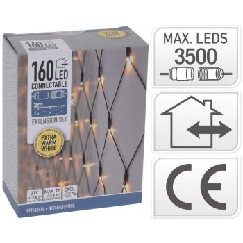 Koppelbare LED netverlichting 31V 160 lampjes extra warm wit 100x200 cm