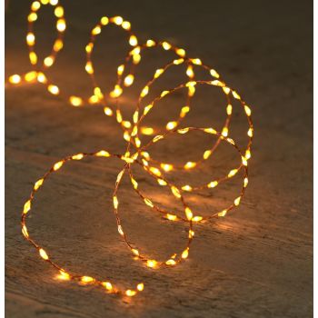 Kerstverlichting 132 LED classic warm koperdraad op batterijen 2 meter