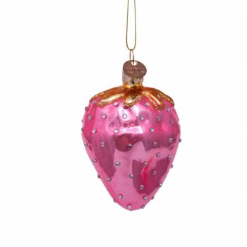 Vondels glazen kerstbal aardbei 8cm roze 